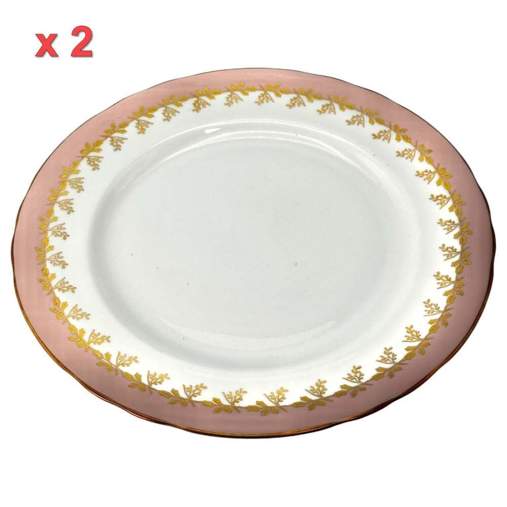 Aynsley Priscilla 8224 10.5" Plate Pair Pink Gold Fine Bone China England VTG
